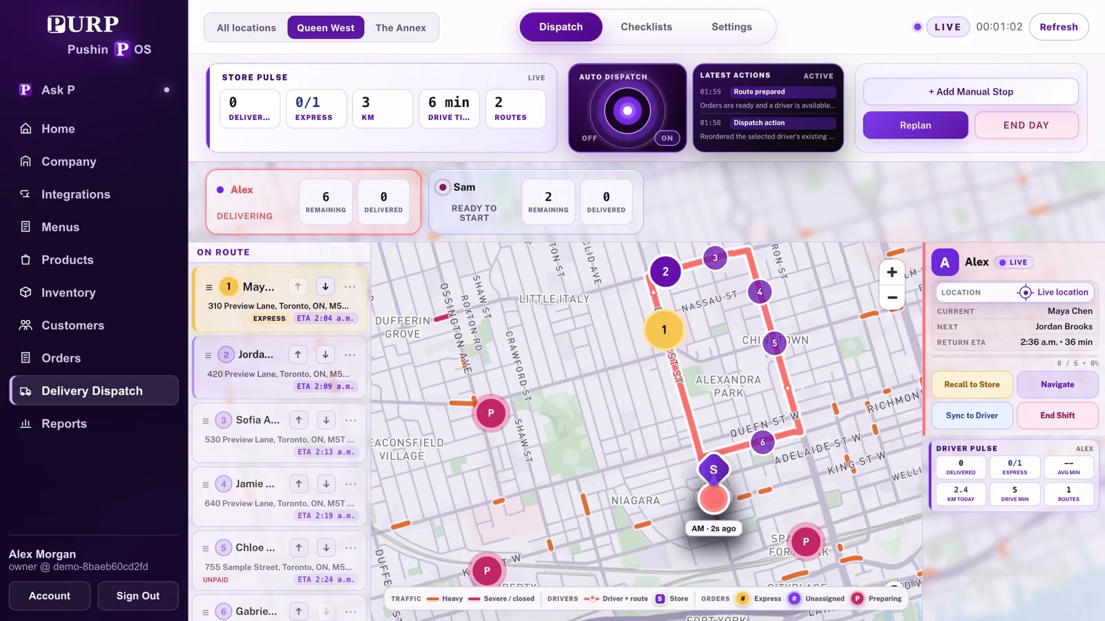 PURP Delivery Dispatch board