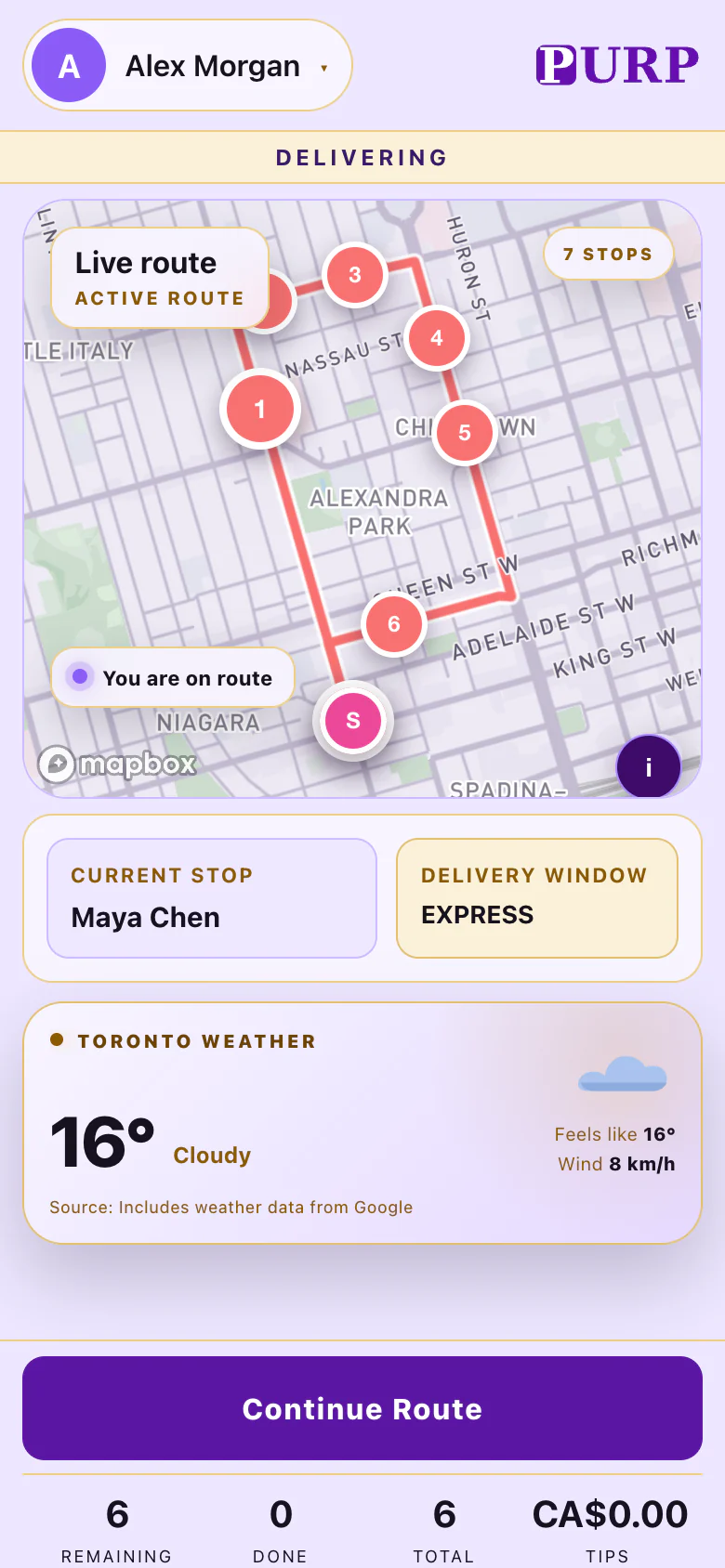 PURP Driver on iPhone