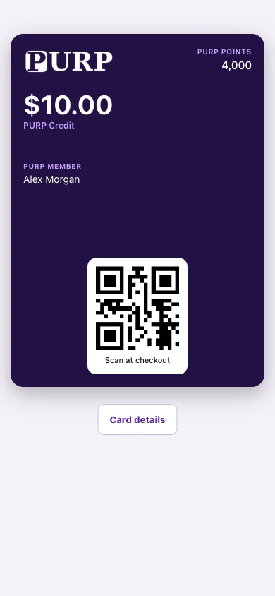 The customer's PURP pass in Apple Wallet